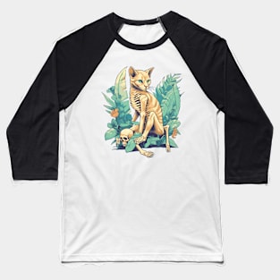 Skeleton Cat in the Garden Baseball T-Shirt